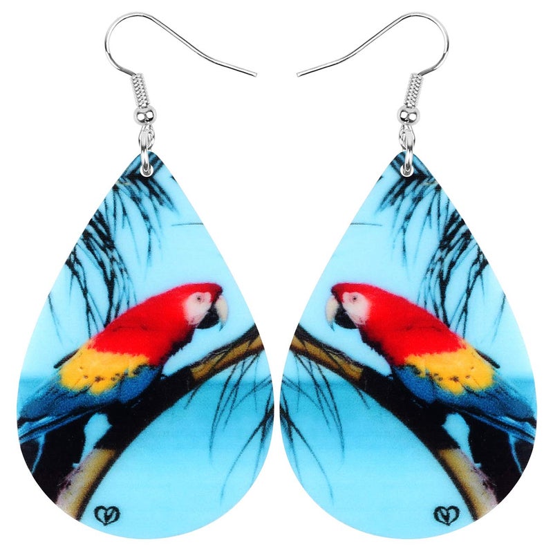 Bonsny Acrylic Big Blue Dangle Macaw Parrot Bird Earrings Fashion Jewelry For Women - Image 1